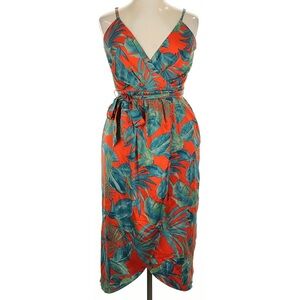 Nicole Miller Tropical Leaf Print Dress - Red and Green